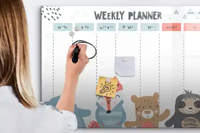 Pizarra de cristal borrable con imanes diseño para horarios semanales