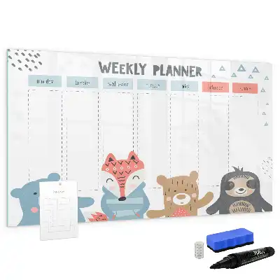 Pizarra de cristal borrable con imanes diseño para horarios semanales