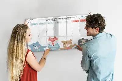 Pizarra de cristal borrable con imanes diseño para horarios semanales