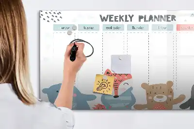 Pizarra de cristal borrable con imanes diseño para horarios semanales