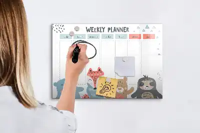 Pizarra de cristal borrable con imanes diseño para horarios semanales