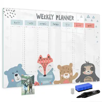 Pizarra de cristal borrable con imanes diseño para horarios semanales