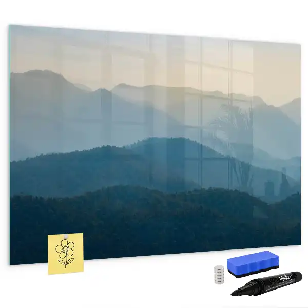 Pizarra magnética de pared con rotulador y diseño de abstracción de paisaje