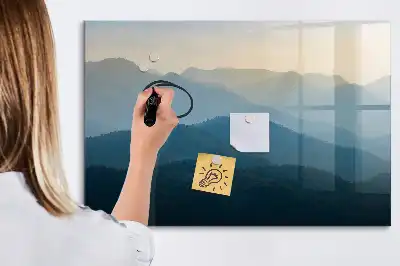 Pizarra magnética de pared con rotulador y diseño de abstracción de paisaje