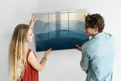 Pizarra magnética de pared con rotulador y diseño de abstracción de paisaje