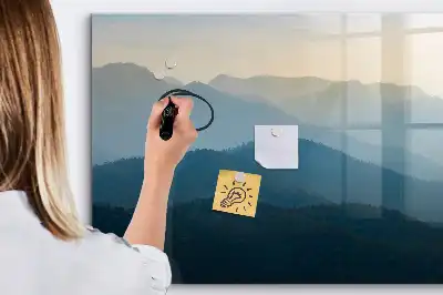 Pizarra magnética de pared con rotulador y diseño de abstracción de paisaje