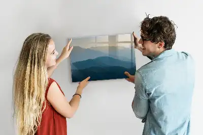 Pizarra magnética de pared con rotulador y diseño de abstracción de paisaje