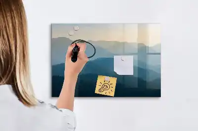 Pizarra magnética de pared con rotulador y diseño de abstracción de paisaje