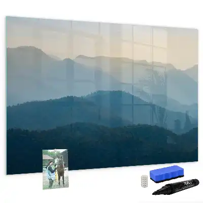 Pizarra magnética de pared con rotulador y diseño de abstracción de paisaje