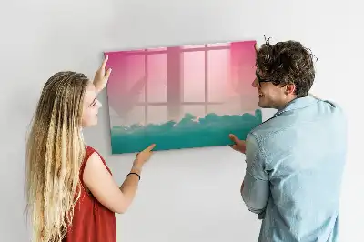 Pizarra borrable de cristal con imanes diseño de cielo en degradado