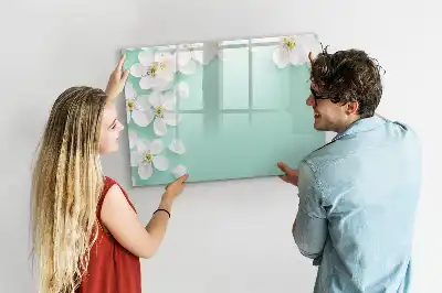 Pizarra de cristal magnética borrable diseño de margaritas flotantes