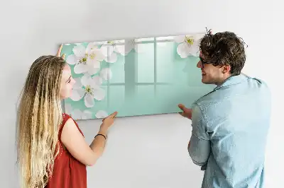 Pizarra de cristal magnética borrable diseño de margaritas flotantes