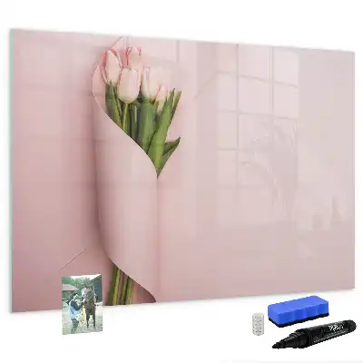 Pizarra de cristal borrable con imanes ramo de flores