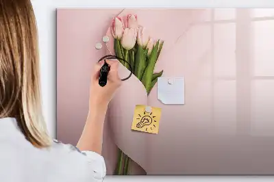 Pizarra de cristal borrable con imanes ramo de flores