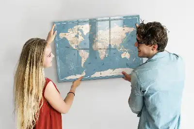 Pizarra de cristal magnética diseño con mapa del mundo vintage