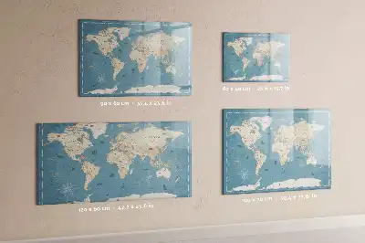 Pizarra de cristal magnética diseño con mapa del mundo vintage