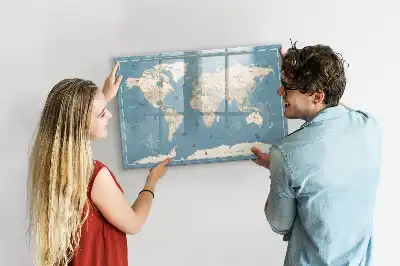 Pizarra de cristal magnética diseño con mapa del mundo vintage
