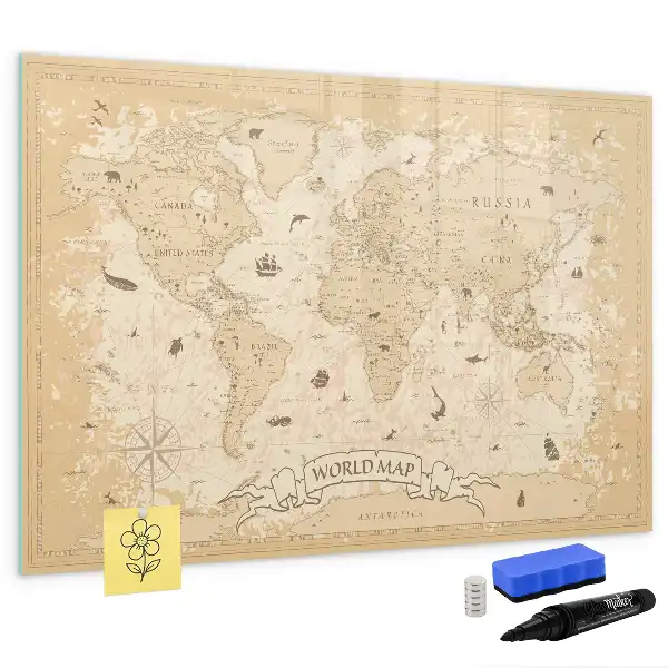 Pizarra magnética de pared diseño de mapa del mundo estilo vintage con rotulador incluido