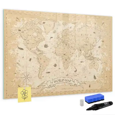 Pizarra magnética de pared diseño de mapa del mundo estilo vintage con rotulador incluido