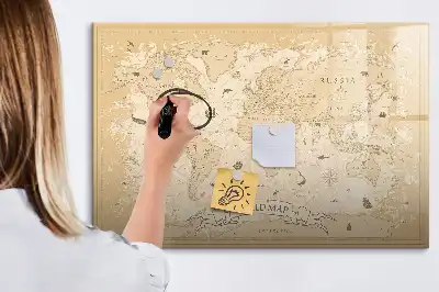 Pizarra magnética de pared diseño de mapa del mundo estilo vintage con rotulador incluido
