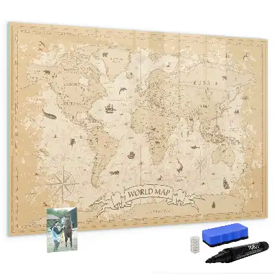 Pizarra magnética de pared diseño de mapa del mundo estilo vintage con rotulador incluido