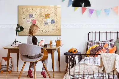 Pizarra magnética de pared diseño de mapa del mundo estilo vintage con rotulador incluido