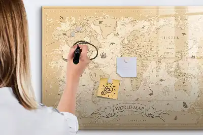 Pizarra magnética de pared diseño de mapa del mundo estilo vintage con rotulador incluido