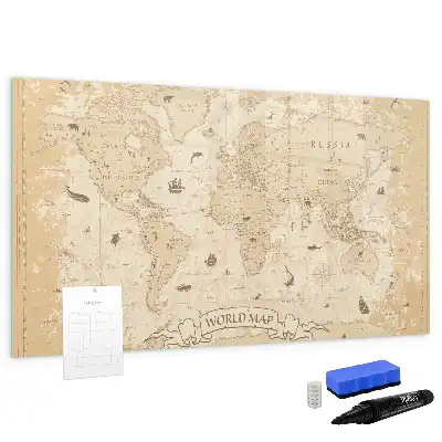 Pizarra magnética de pared diseño de mapa del mundo estilo vintage con rotulador incluido