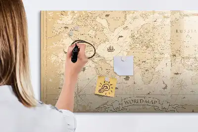 Pizarra magnética de pared diseño de mapa del mundo estilo vintage con rotulador incluido