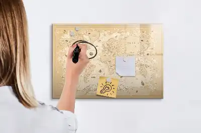 Pizarra magnética de pared diseño de mapa del mundo estilo vintage con rotulador incluido