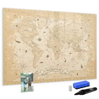 Pizarra magnética de pared diseño de mapa del mundo estilo vintage con rotulador incluido