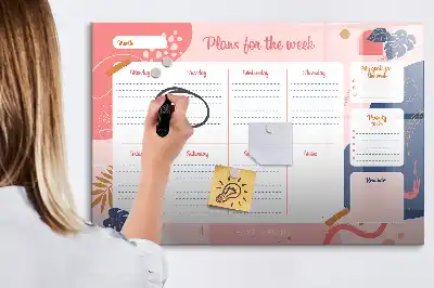 Pizarra magnética de pared con rotulador y planificador semanal