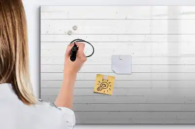 Pizarra de cristal magnética borrable con diseño de paneles de madera