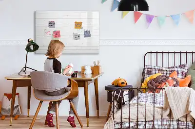Pizarra de cristal magnética borrable con diseño de paneles de madera