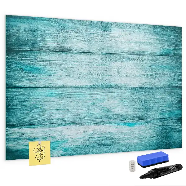 Pizarra magnética de pared con rotulador de madera con acabado en azul envejecido