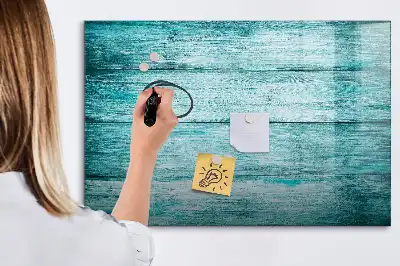 Pizarra magnética de pared con rotulador de madera con acabado en azul envejecido