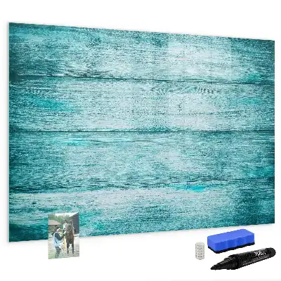 Pizarra magnética de pared con rotulador de madera con acabado en azul envejecido