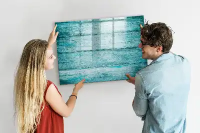 Pizarra magnética de pared con rotulador de madera con acabado en azul envejecido