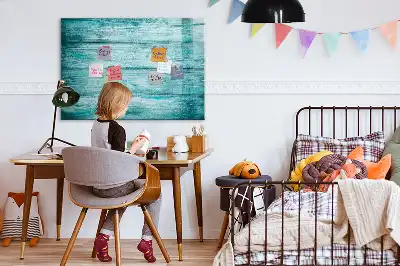 Pizarra magnética de pared con rotulador de madera con acabado en azul envejecido