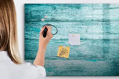 Pizarra magnética de pared con rotulador de madera con acabado en azul envejecido
