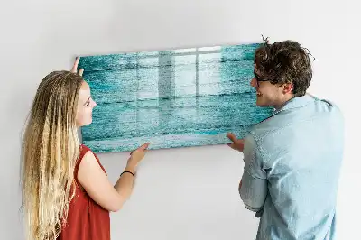 Pizarra magnética de pared con rotulador de madera con acabado en azul envejecido