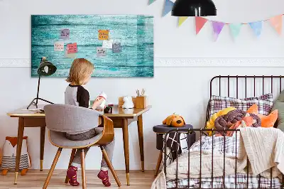 Pizarra magnética de pared con rotulador de madera con acabado en azul envejecido