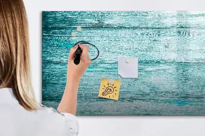 Pizarra magnética de pared con rotulador de madera con acabado en azul envejecido