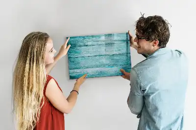 Pizarra magnética de pared con rotulador de madera con acabado en azul envejecido