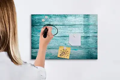 Pizarra magnética de pared con rotulador de madera con acabado en azul envejecido