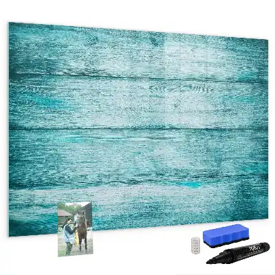 Pizarra magnética de pared con rotulador de madera con acabado en azul envejecido