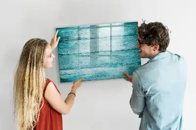 Pizarra magnética de pared con rotulador de madera con acabado en azul envejecido
