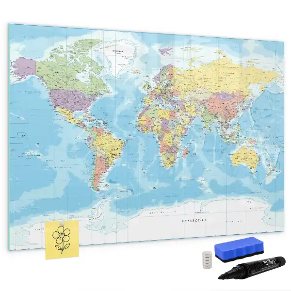 Mapa del mundo político pizarra borrable de cristal con imanes