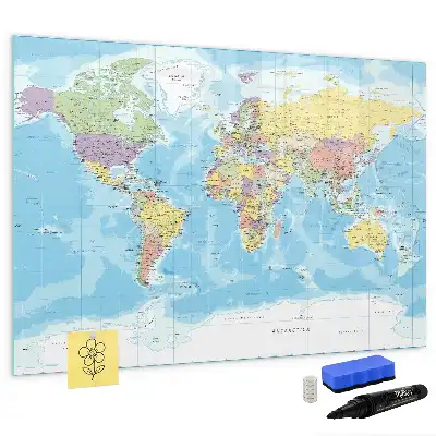 Mapa del mundo político pizarra borrable de cristal con imanes