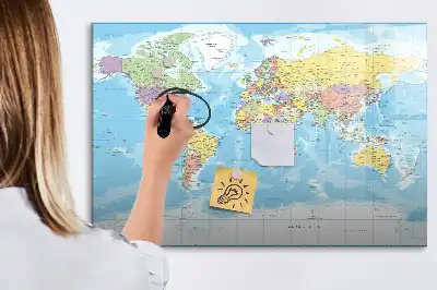 Mapa del mundo político pizarra borrable de cristal con imanes